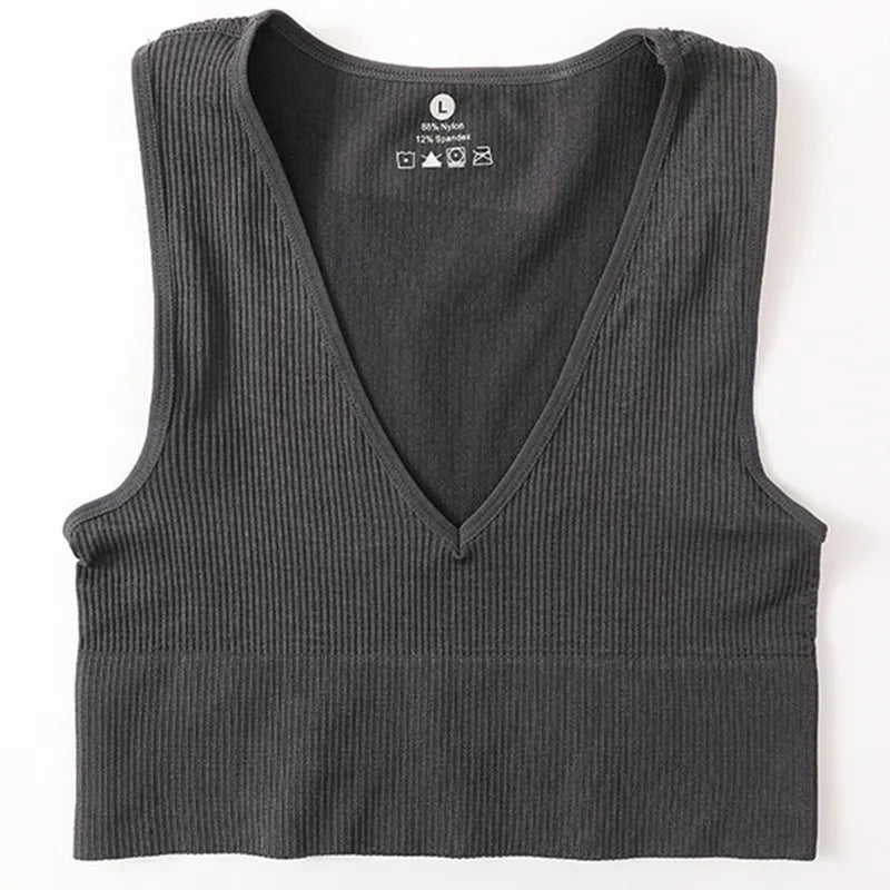 Tennis Crop Top Sports Bras Seamless Deep V Bralette