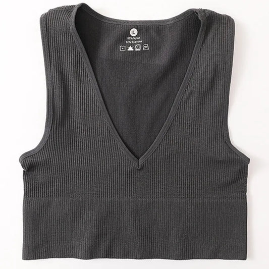 Tennis Crop Top Sports Bras Seamless  Deep V Bralette