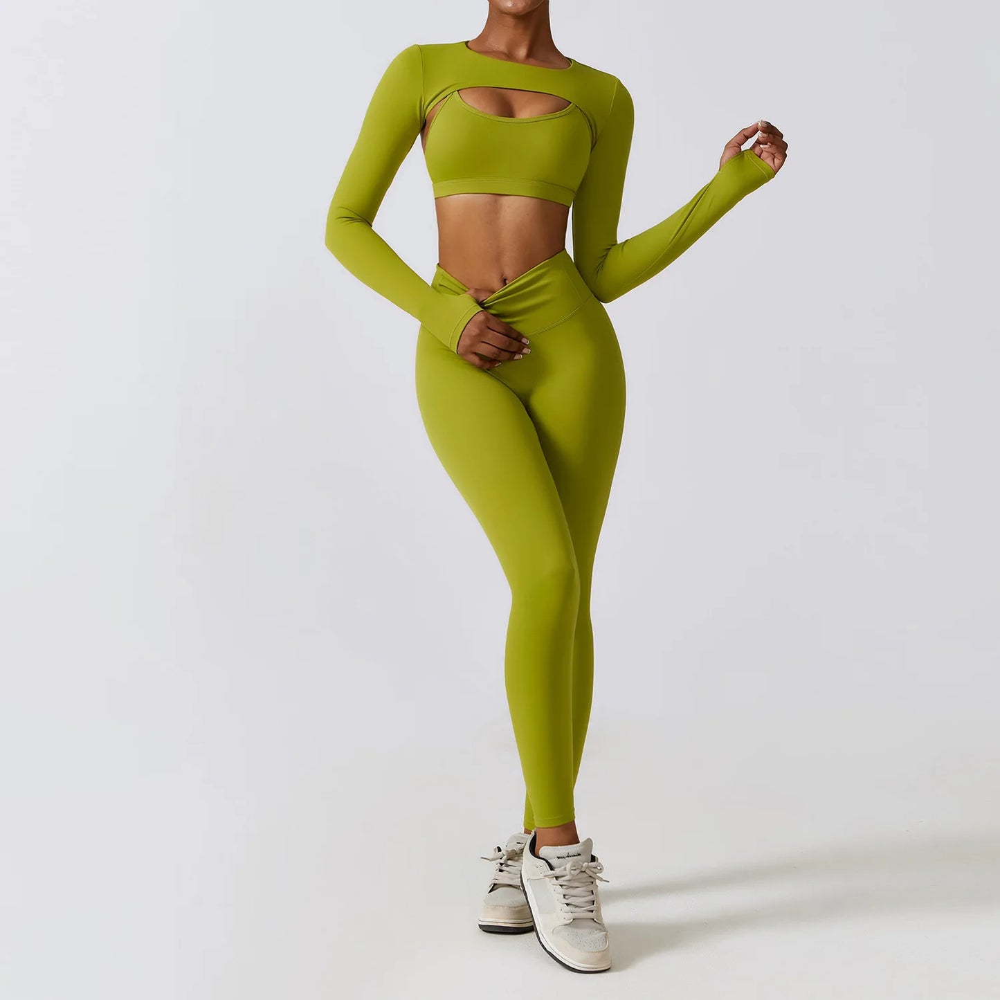 4Pcs Tracksuit, Long Sleeve Jacket, Tricep Compressing Shawl, Bratop and Leggings