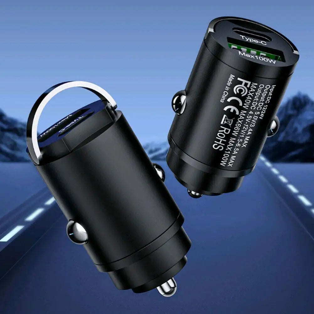 200w Mini Car Charger Lighter Fast Charging 100w Pd Usb Type C Dual Ports Invisible Metal Charger For S1f3