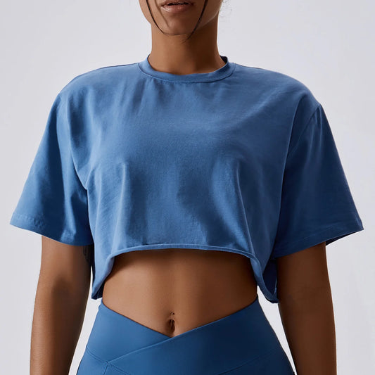 Women's Short Sleeve Crop Top Loose Gym Workout Shirts