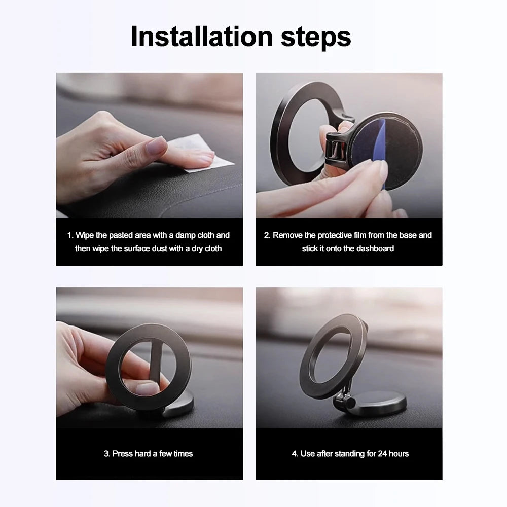 Magnetic Car Phone Holder for MagSafe 360 degrees Adjustable Alloy Folding Magnetic Car Navigation Mount for iPhone 14 13 12 Pro