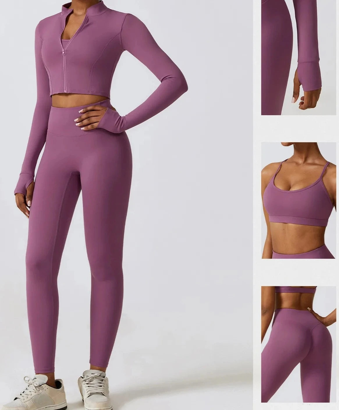 4Pcs Tracksuit, Long Sleeve Jacket, Tricep Compressing Shawl, Bratop and Leggings