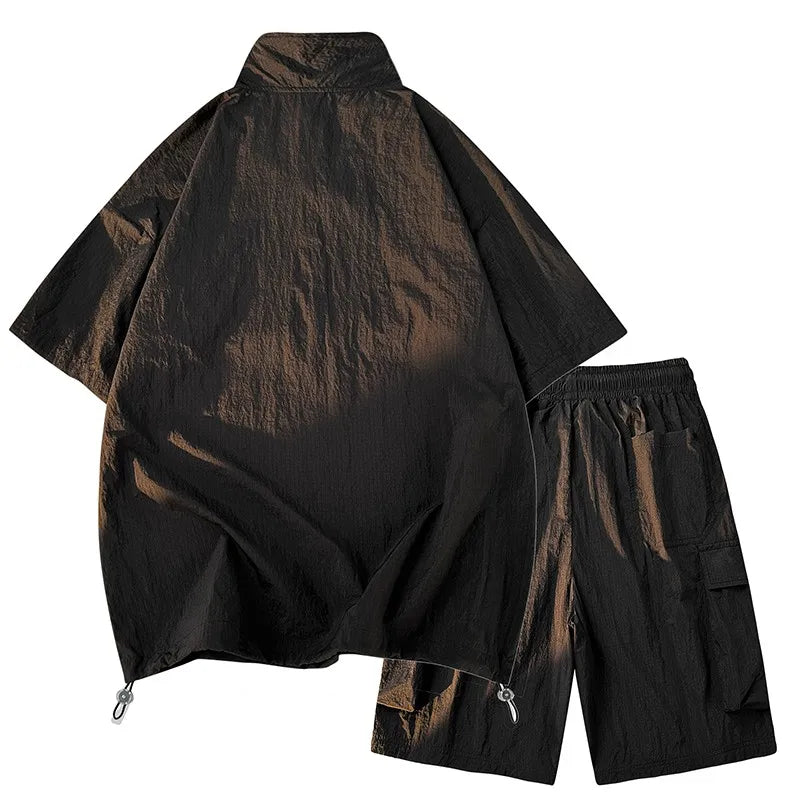 New Men's Summer Sports Windproof Set 2024 Short Sleeved+Shorts Casual Wear Fashionable Men's To Men High Neck Short Sleeved