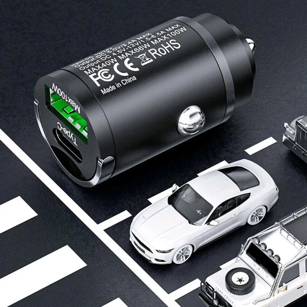 200w Mini Car Charger Lighter Fast Charging 100w Pd Usb Type C Dual Ports Invisible Metal Charger For S1f3