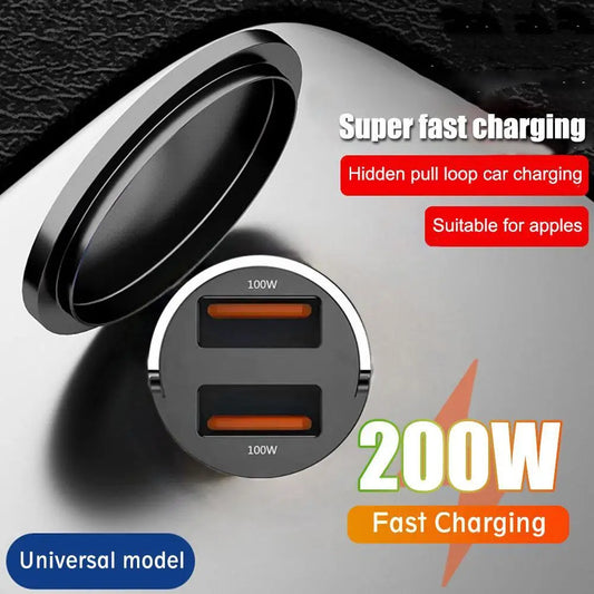 200w Mini Car Charger Lighter Fast Charging 100w Pd Usb Type C Dual Ports Invisible Metal Charger For S1f3