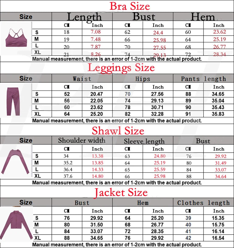 4Pcs Tracksuit, Long Sleeve Jacket, Tricep Compressing Shawl, Bratop and Leggings