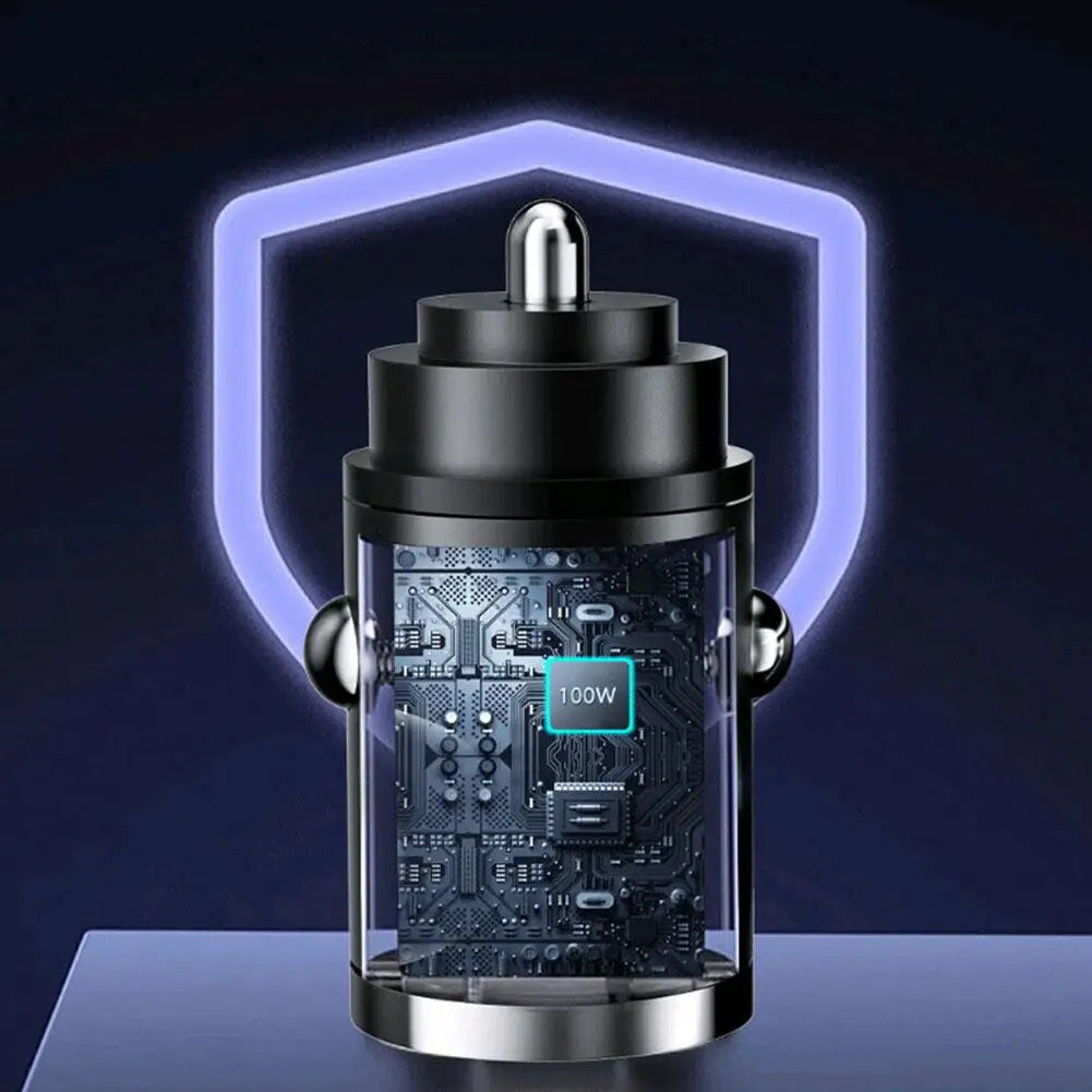 200w Mini Car Charger Lighter Fast Charging 100w Pd Usb Type C Dual Ports Invisible Metal Charger For S1f3