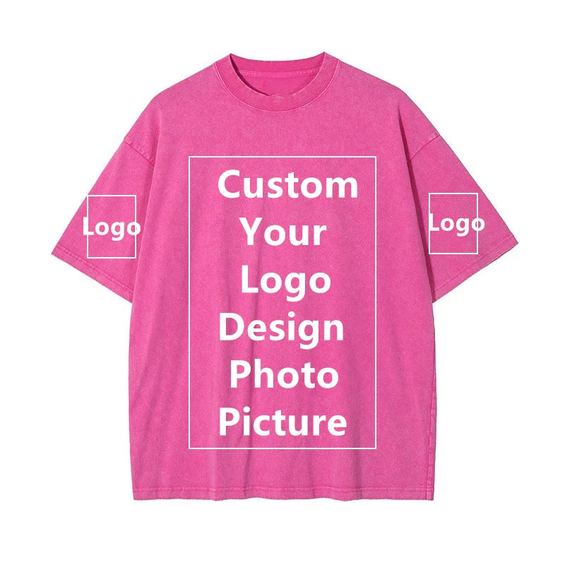 Custom Logo Design Text 100% Cotton Heavy Weight Washed Distressed Oversized Men's T Shirt Unisex Gothic Tops Tees