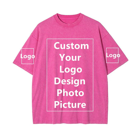 Custom Logo Design Text 100% Cotton Heavy Weight Washed Distressed Oversized Men's T Shirt Unisex Gothic Tops Tees