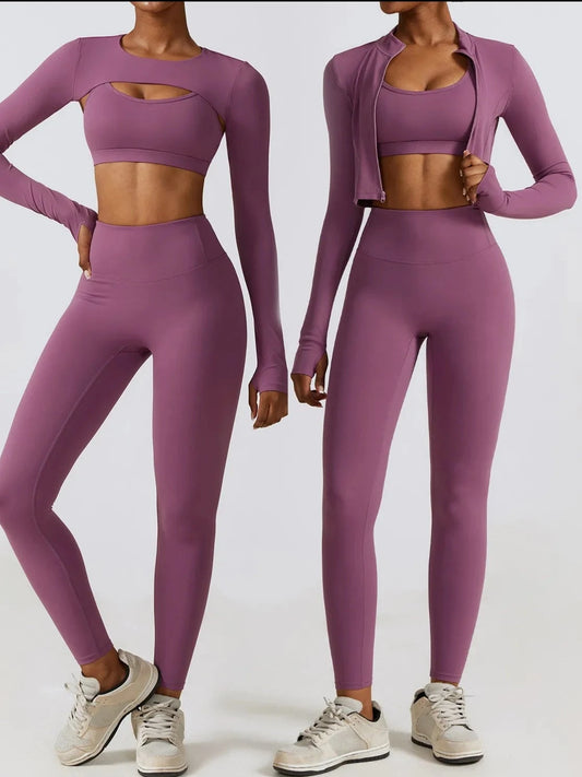 4Pcs Tracksuit, Long Sleeve Jacket, Tricep Compressing Shawl, Bratop and Leggings