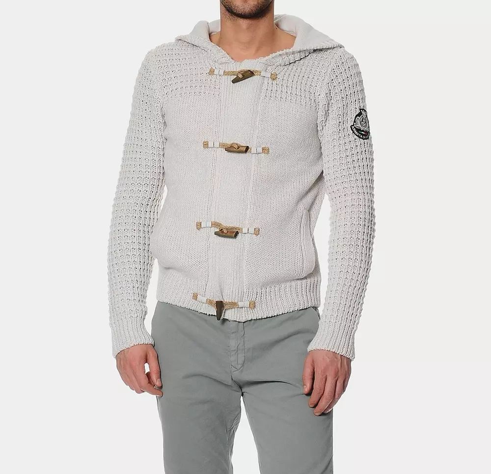 Armata Di Mare Beige Hooded Knit Cardigan with Logo Detail