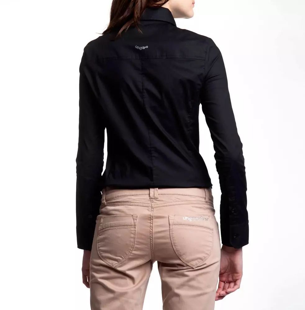 Ungaro Fever Chic Slim Fit Black Shirt with Medium Collar