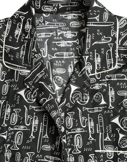 Dolce & Gabbana Elegant Silk Polo T-Shirt with Trumpet Print