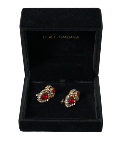 Dolce & Gabbana Sterling Silver Gold Plated Red Crystals Jewelry Earrings