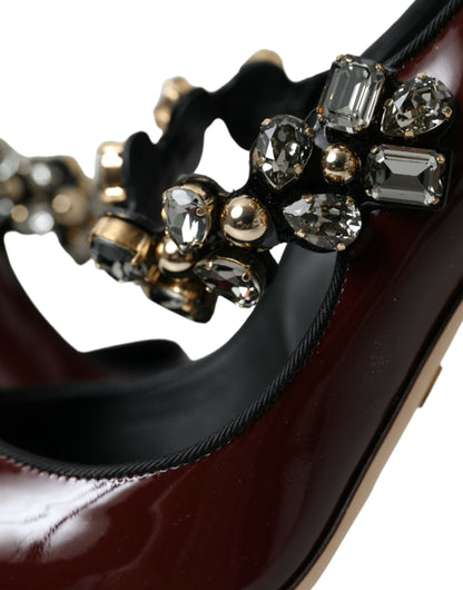 Dolce & Gabbana Bordeaux Leather Crystal Pumps Shoes