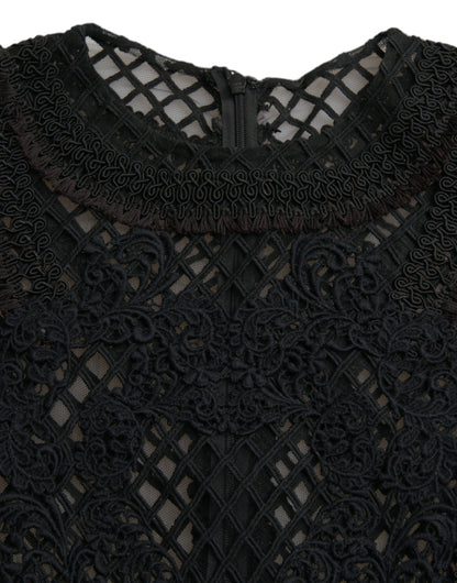 Dolce & Gabbana Black Sheer Long Sleeves Sheath Midi Dress