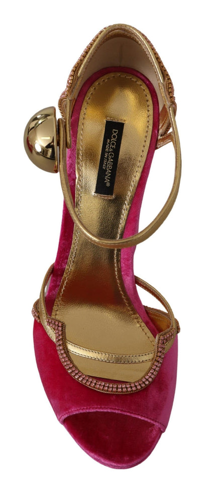Dolce & Gabbana Ethereal Pink Velvet Crystal Sandals