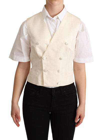 Dolce & Gabbana Beige Silk Blend Sleeveless Vest Luxury Waistcoat