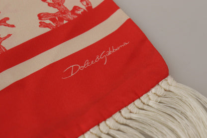 Dolce & Gabbana Elegant Silk Men's Scarf Wrap - Red Coral Print