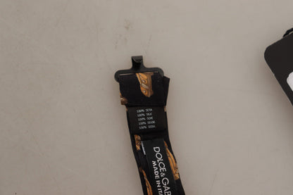 Dolce & Gabbana Black Orange Car Print Silk Bow Tie