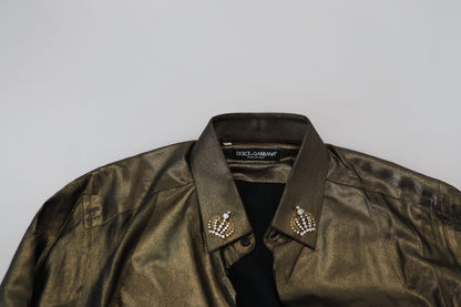 Dolce & Gabbana Elegant Gold Slim Fit Shirt with Crown Embroidery