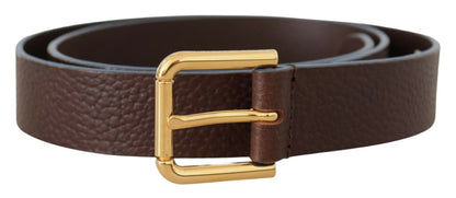 Dolce & Gabbana Elegant Brown Leather Belt with Gold Buckle