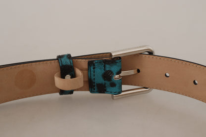 Dolce & Gabbana Engraved Logo Leather Belt - Elegant Blue