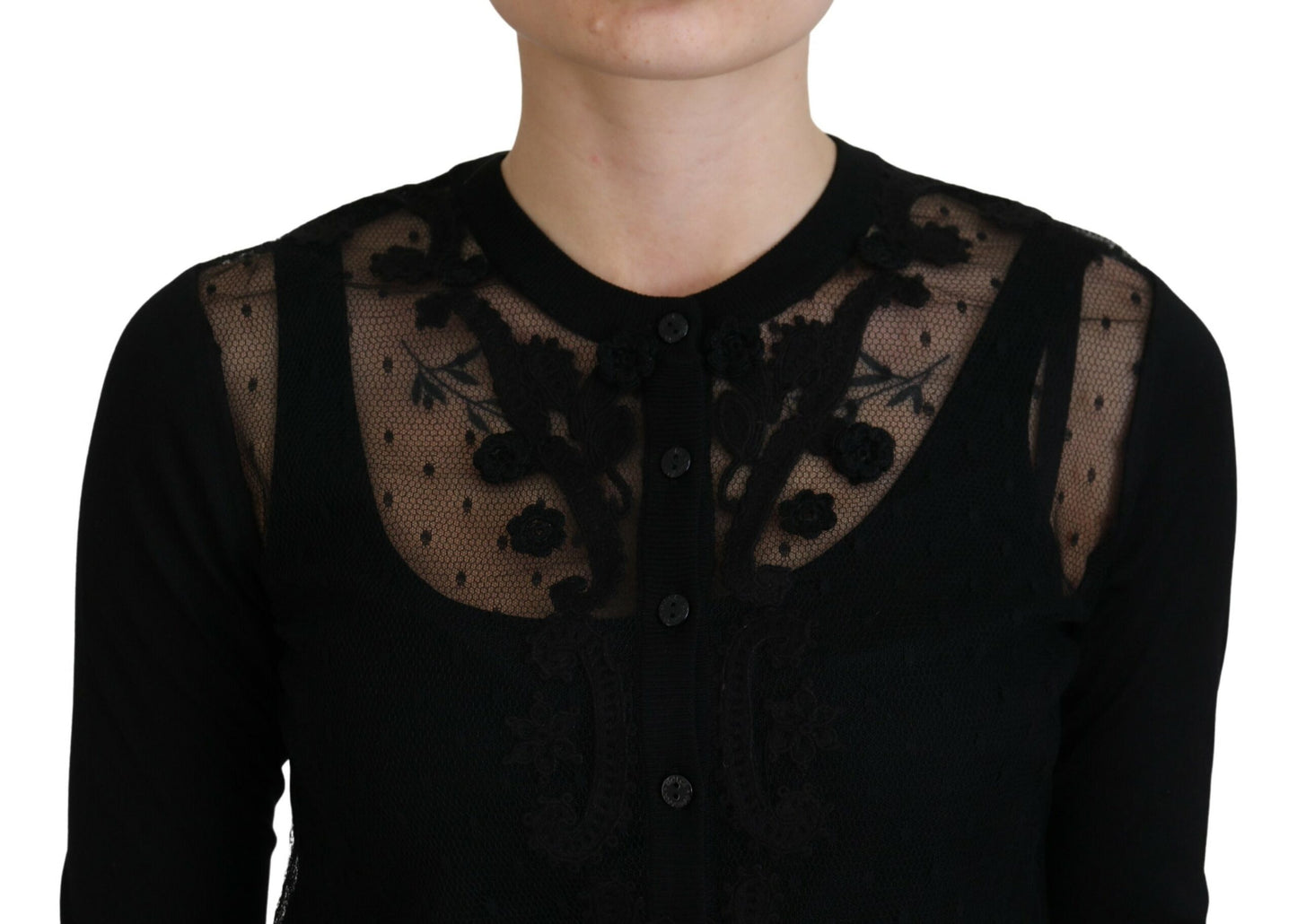 Dolce & Gabbana Elegant Black Floral Lace Cardigan Sweater