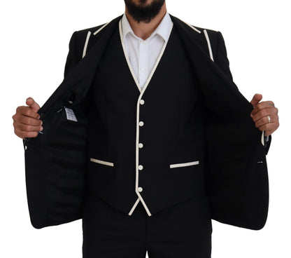 Dolce & Gabbana Elegant Black and White Slim Fit Three Piece Suit
