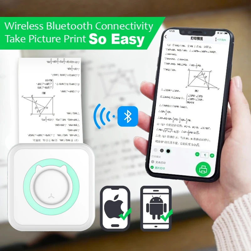 Portable Mini Thermal Printer Wirelessly BT 203dpi Photo Label