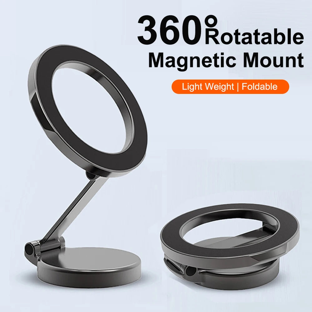 Magnetic Car Phone Holder for MagSafe 360 degrees Adjustable Alloy Folding Magnetic Car Navigation Mount for iPhone 14 13 12 Pro