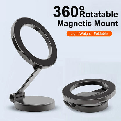 Magnetic Car Phone Holder for MagSafe 360 degrees Adjustable Alloy Folding Magnetic Car Navigation Mount for iPhone 14 13 12 Pro