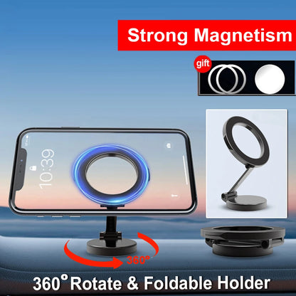 Magnetic Car Phone Holder for MagSafe 360 degrees Adjustable Alloy Folding Magnetic Car Navigation Mount for iPhone 14 13 12 Pro
