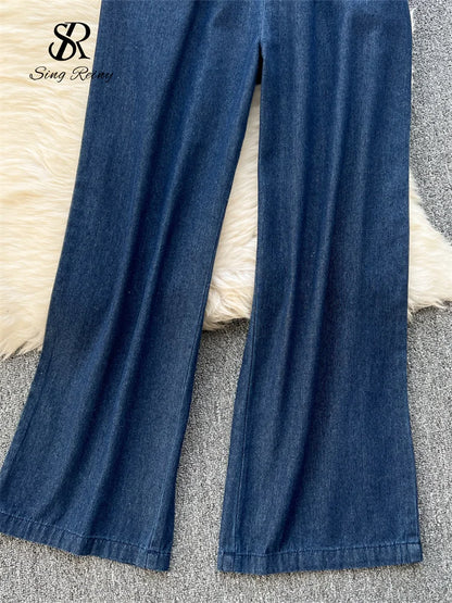 SINGREINY Chic Denim Sets Strap Sleeveless Stripe Camis+Basics Wide Legs Pants Fashion Streetwear Vacation Style Vintage Suits