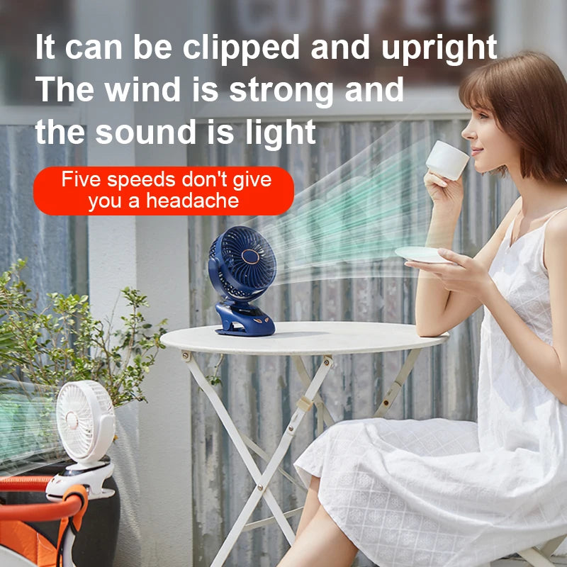 USB Table Wireless Clip-on Fan 6000mAh Battery Outdoor Travel Portable Electric Mini Desk Fan for Baby Stroller Cart