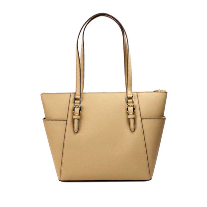 Michael Kors Charlotte Camel Large Leather Top Zip Tote Bag Purse