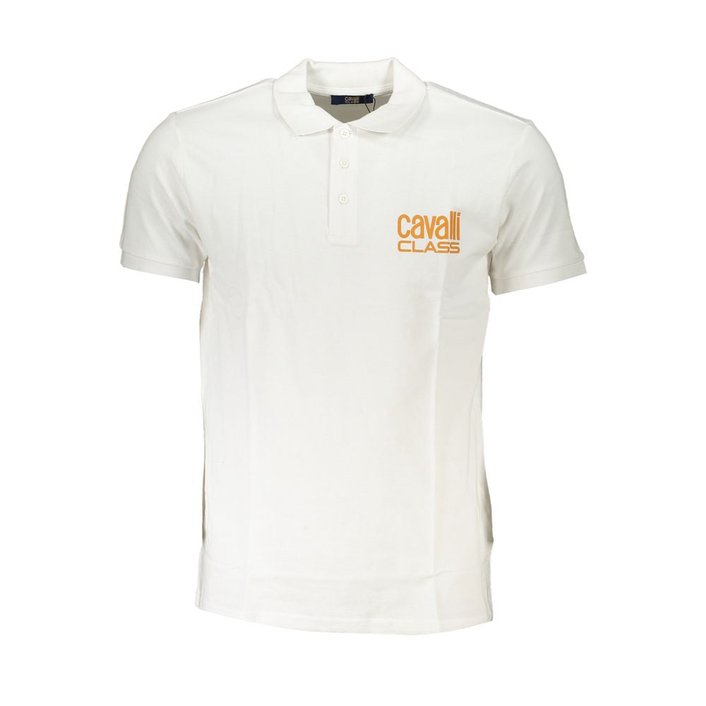 Cavalli Class White Cotton Polo Shirt