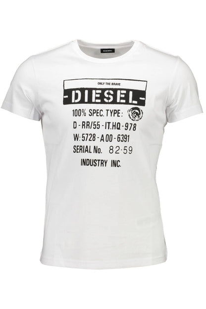 Diesel Sleek White Crew Neck Tee with Iconic Print