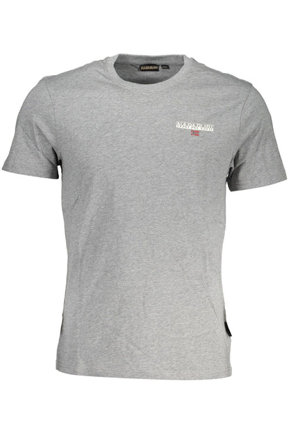 Napapijri Classic Gray Cotton Tee with Signature Print