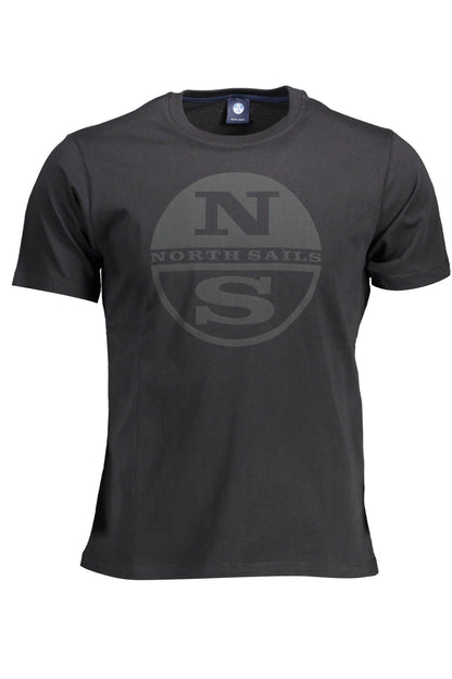 North Sails Sleek Black Cotton Tee with Iconic Print