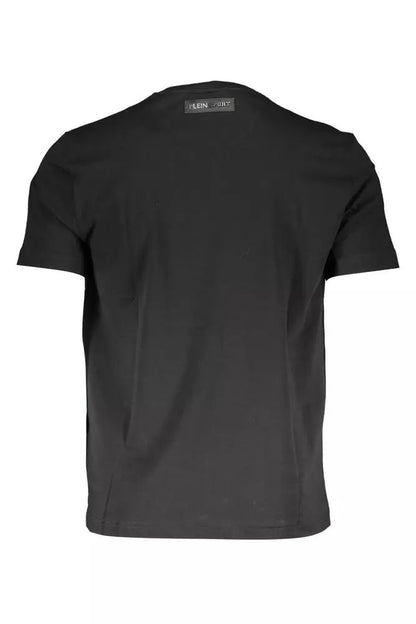 Plein Sport Sleek Black Cotton Crew Neck Tee with Logo Print