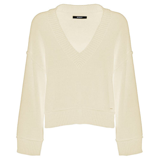 Imperfect Chic Beige V-Neck Wool Blend Sweater