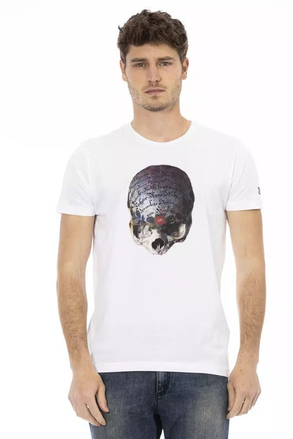 Trussardi Action Sleek White Round Neck Tee with Front Print