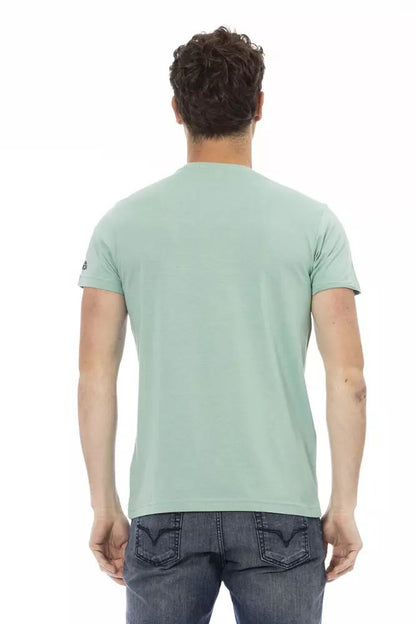 Trussardi Action Casual Chic Green Tee with Graphic Appeal
