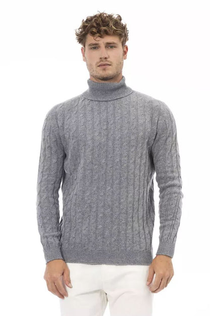 Alpha Studio Elegant Gray Turtleneck Sweater for Men