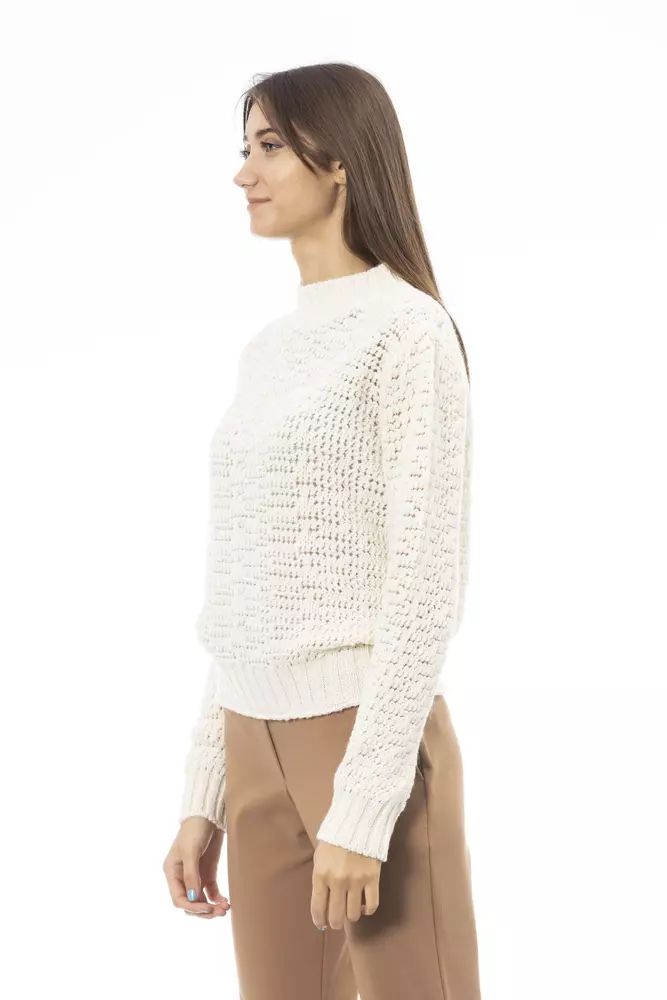 Alpha Studio Elegant Mock Neck Ivory Sweater