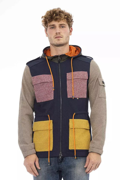 Distretto12 Chic Blue Hooded Jacket with Backpack Braces