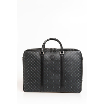 Trussardi Elegant Black Leather Briefcase with Shoulder Strap