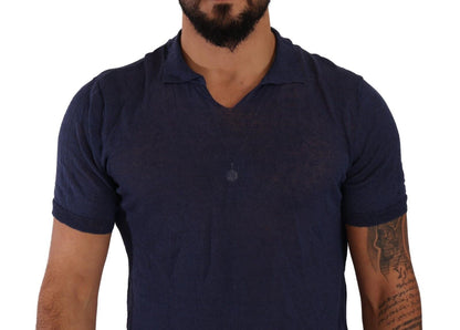 Daniele Alessandrini Navy Linen Blend Collared T-Shirt